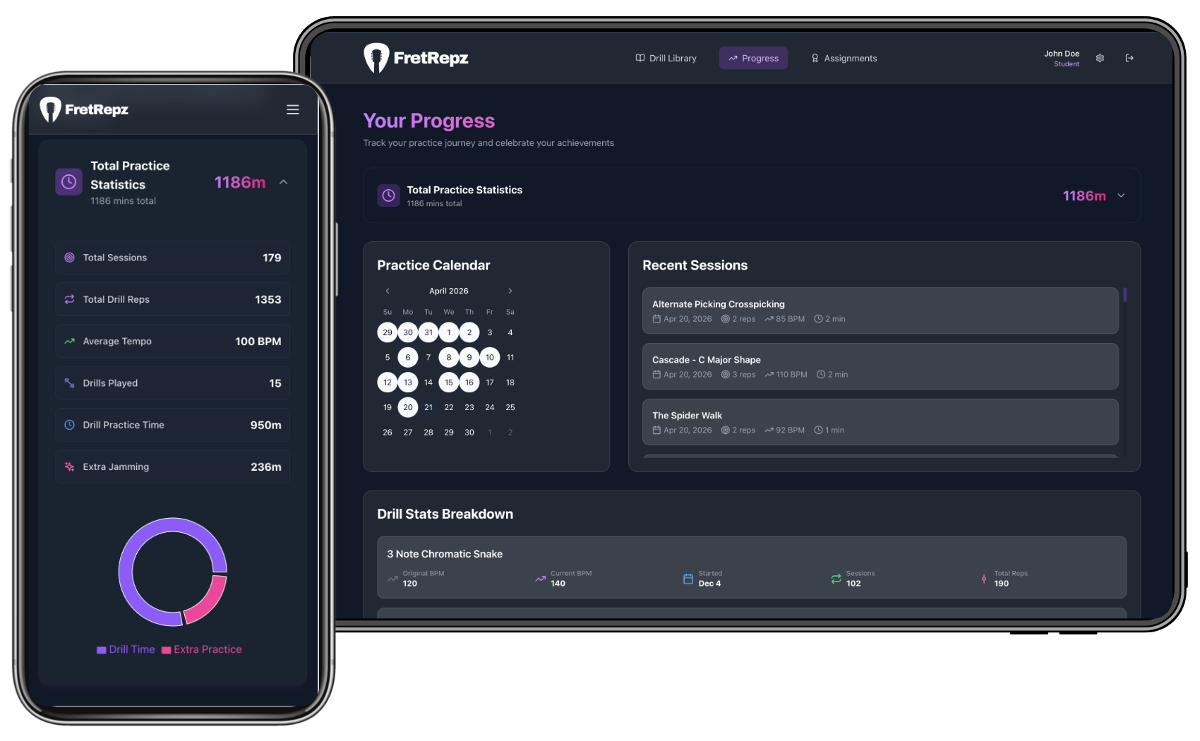 FretRepz progress tracking product image
